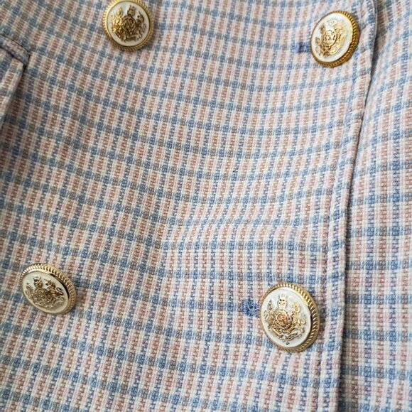 ZARA Plaid Blazer | Size S | Beige & Blue Check | Gold Button Double-Breasted - Picture 2 of 9